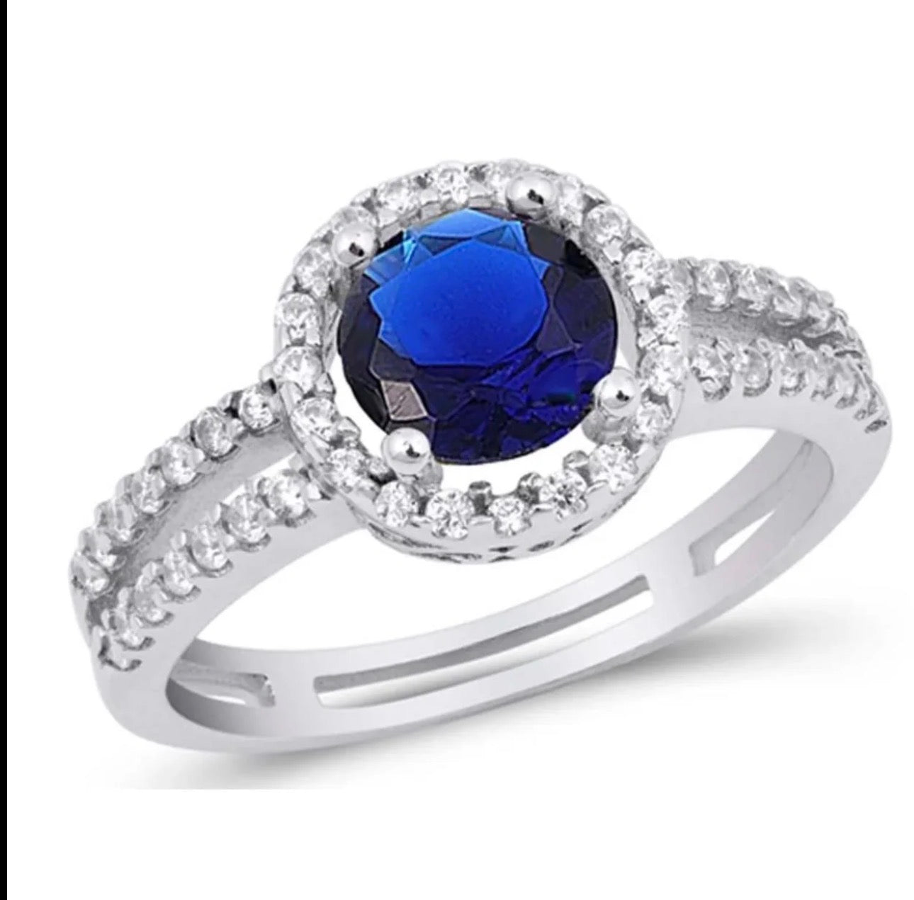 Sterling Silver Wedding Set Blue Sapphire