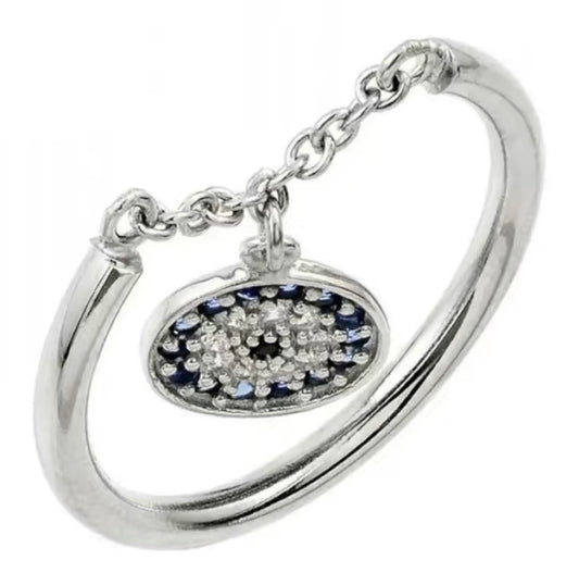 Sterling Silver 925 evil eye charm ring