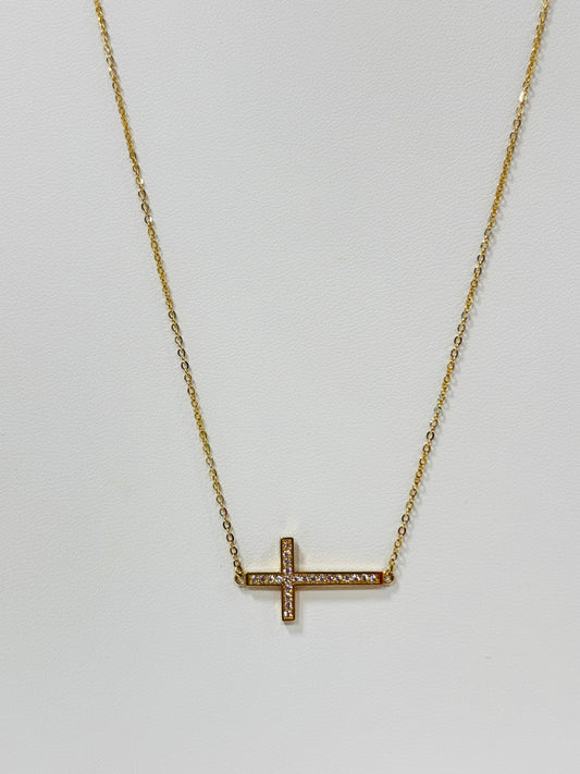 14K Sideways Cross + Chain