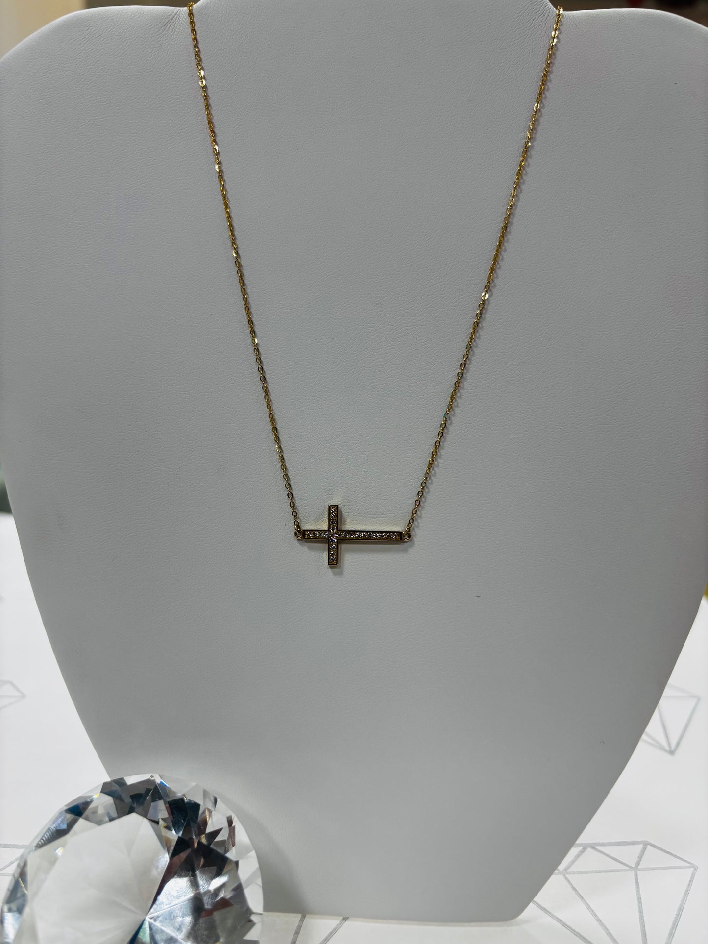 14K Sideways Cross + Chain