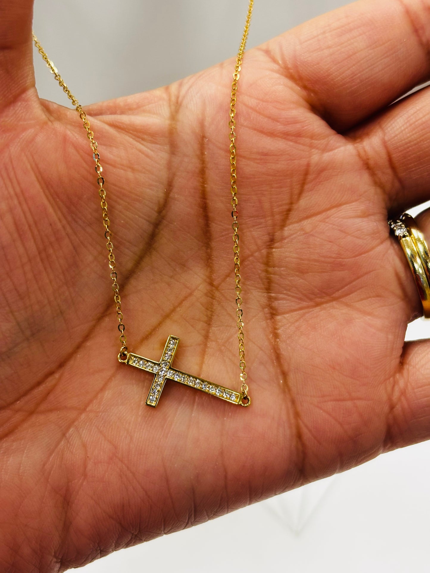 14K Sideways Cross + Chain