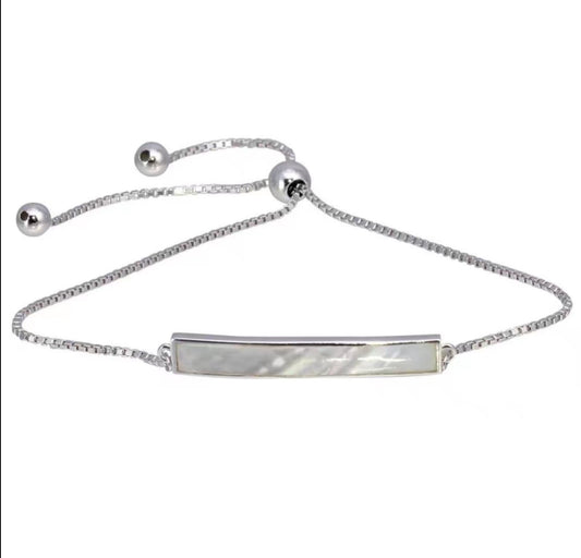 Sterling Silver MOP Bar chain Lariat Bracelet