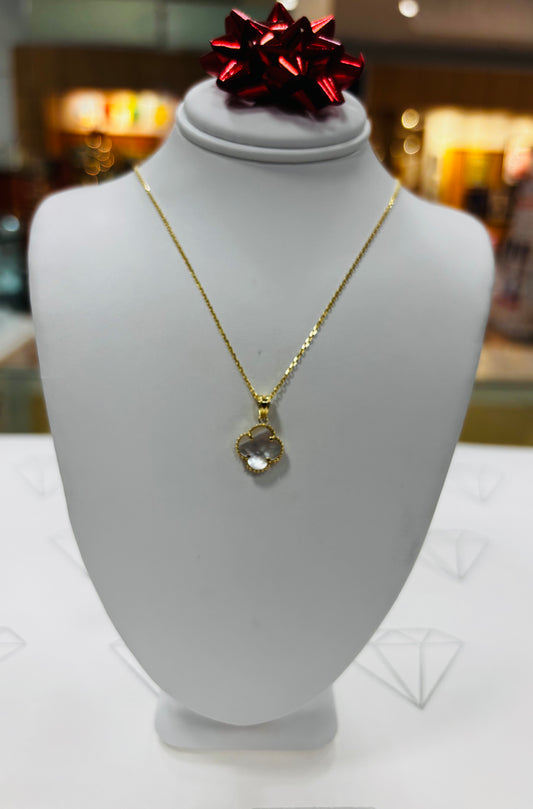 14K MOP Clover Pend+Chain