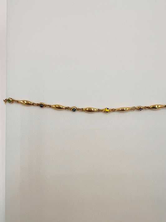 14K multi colored evil eye bracelet