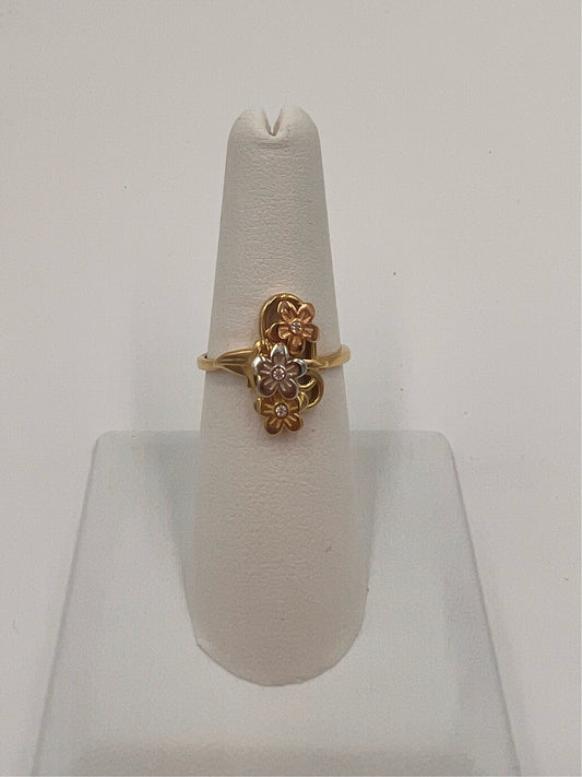 14K Tri-Color  Flower Ring