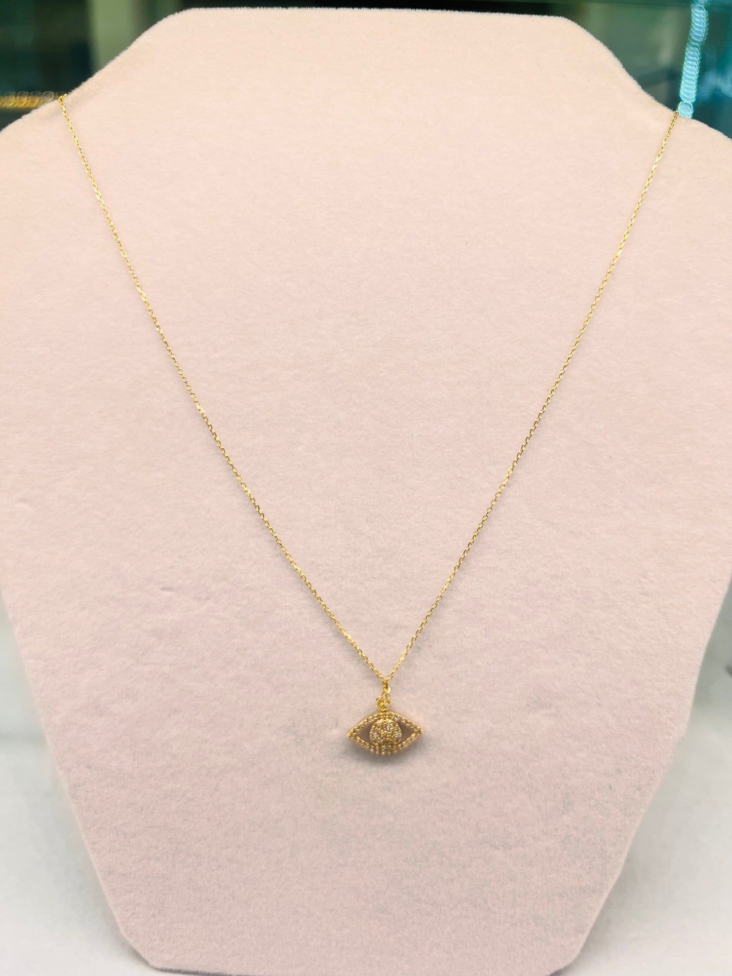 14K Evil Eye Pendant w/Chain